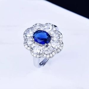 Blue Halo Flower Ring - Silver Tone
